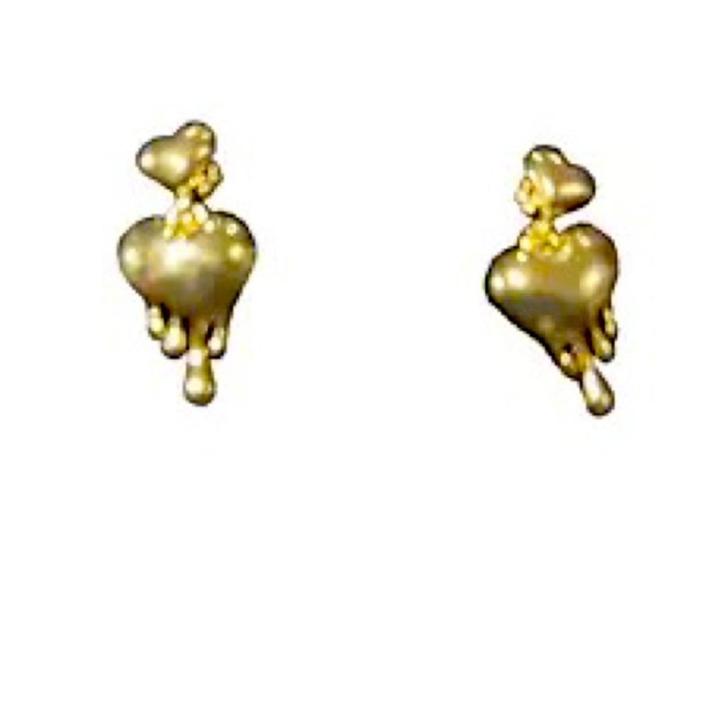 14k Solid Yellow Gold Heart drizzling Women Earrings - Picture 1 of 5